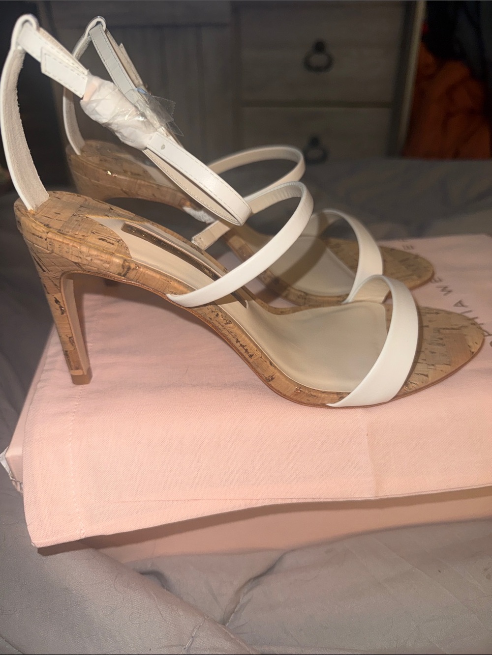 Sophia Webster White Strappy Cork-Heel Sandals - Picture 8 of 13